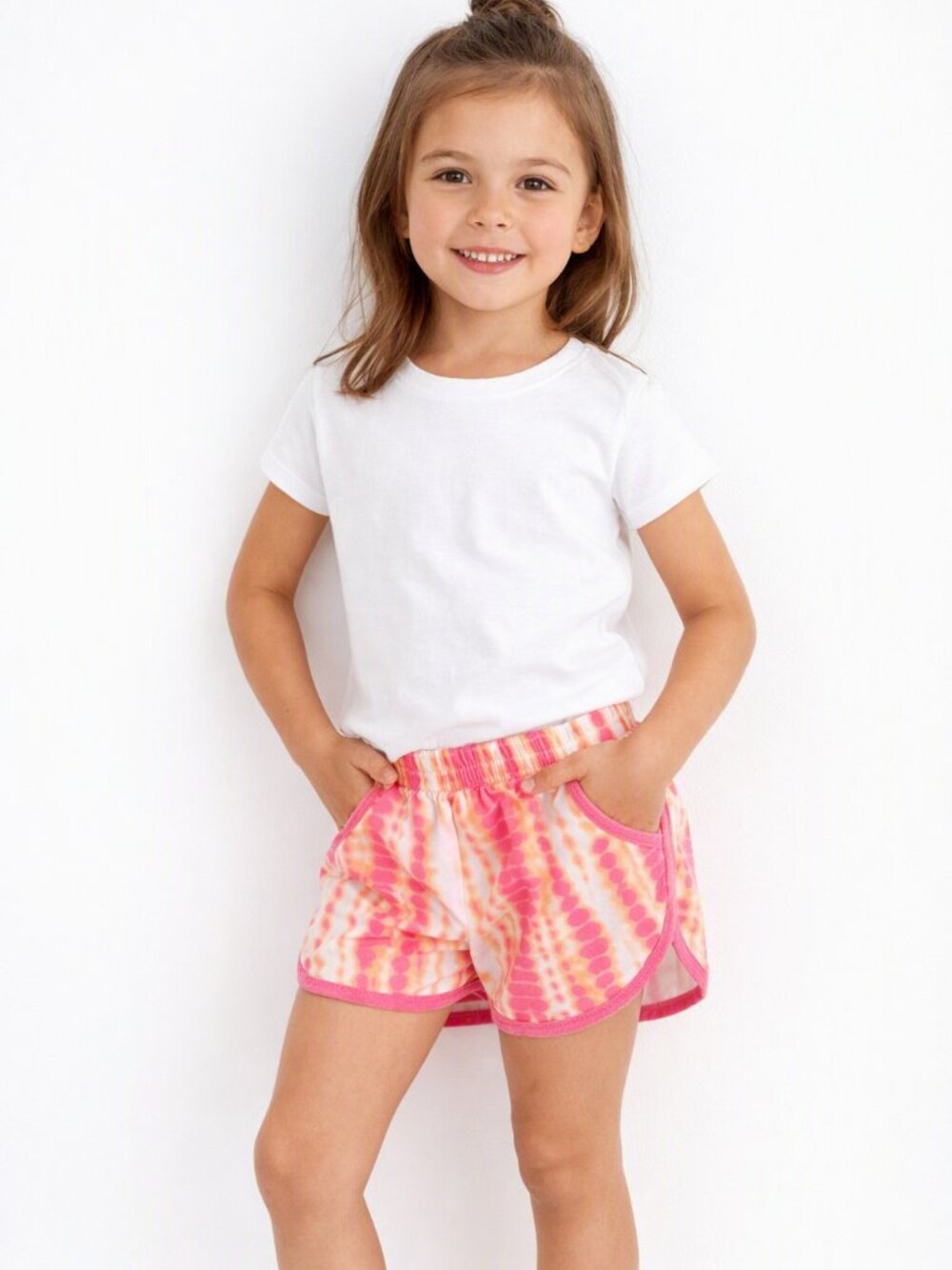 Hind Girls Dolphin Running Shorts Tie Dye White Orange Pink Pull-Up Size 6X